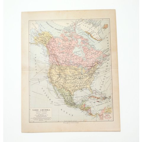 北米 北アメリカの政治概要地図 アンティークマップ 古地図 ヴィンテージペーパー 図版 マイヤー百科事典 1957-74
