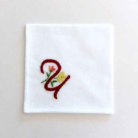 イニシャル刺繍ハンカチ 【U】20*20