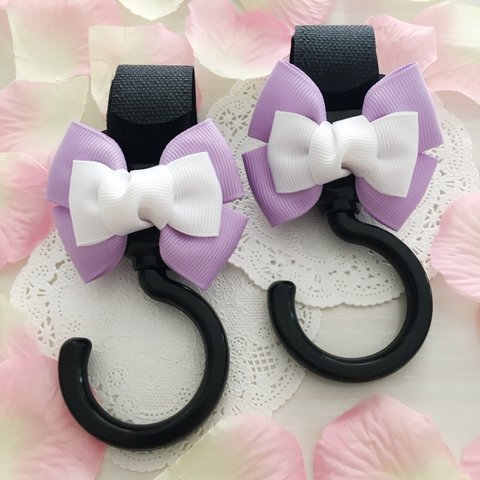 【再販】** Mini ribbon **ベビーカーフック(パープル×ホワイト)