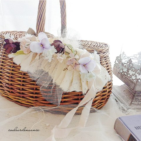 お花とふわふわ布飾り ～flower decoration～✱布花✱pink×brown