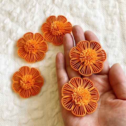 【再販】ペーパークイリング　オレンジのお花のパーツ5個セット