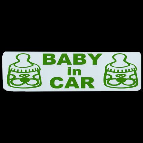 BABY in CARマグネット ステッカー(ベビーインカー BABY ON BOARD 耐水 耐光 マグネット ステッカー)しろ×きみどり