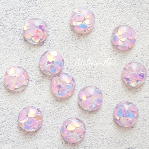 10個♡カボション　パステル　パープル 　リーフ　葉　レジン　パーツ