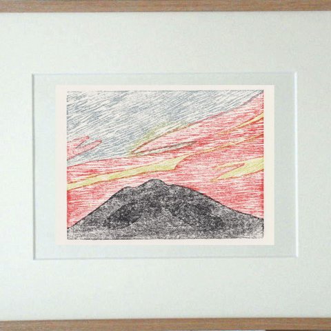 手刷り木版画・夕焼け(2) (855)