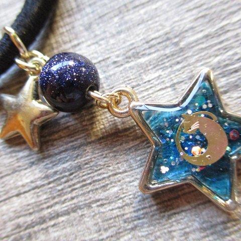 ◇1681再販５ 🌜✨星屑と踊る猫　ヘアゴム🐈🌟　