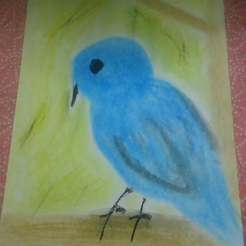 パステルアート青い鳥ポストカード