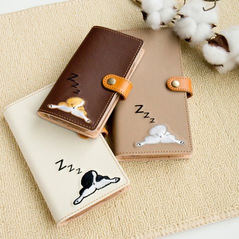 全機種対応 スマホケース 手帳型 【 刺繍 柴尻 】 柴犬 犬の日 iPhone Android レザー A115I