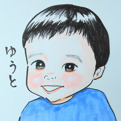 キッズとベビーの似顔絵色紙　Portrait of child