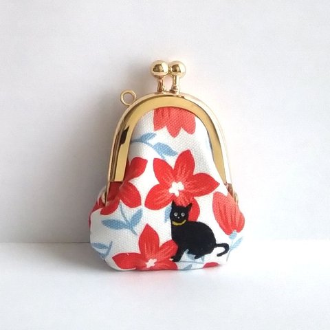 小さいがま口：豆姫：ちっちゃいがま口：littlie purse 412：かわいいがまぐち：小さな財布：ネコ,花,散歩,黒猫,cat