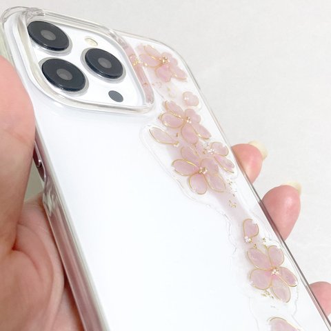 iPhone15pro iPhone14pro 桜咲く スマホケース クリアケース お花 ピンク サクラ 全機種対応