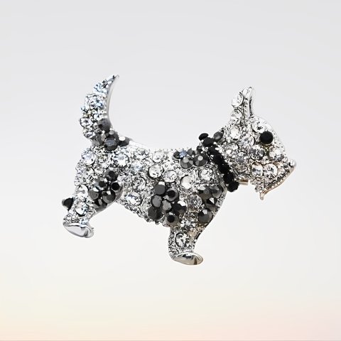 H1455 【動物】 キラキラ ラインストーン 犬 ブローチ/シルバー
