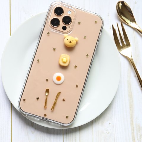 くまさんパンのモーニングセット iPhoneケース スマホケース スマホカバー Android クリア　Galaxy Xperia iPhone11 iPhone12 SE2 全機種　韓国