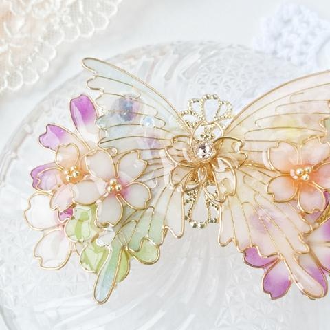 A（6cm金具）約束の花束と蝶バレッタ（hair ornaments of Spring flower and butterfly 〜little promise〜）.