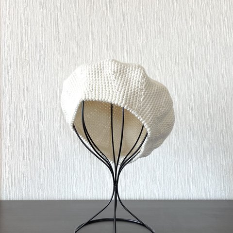 シンプル  ニットベレー  帽子　手編み オフホワイト