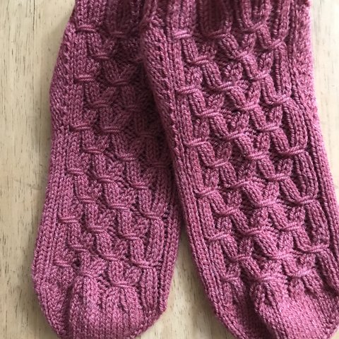 スモック模様の手編み靴下