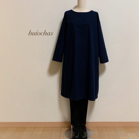 コットン起毛 ナチュラルワンピース(navy)