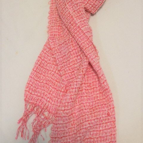 手織り ピンクショール SHA112B シルクファンシーヤーン キッドモヘア 軽量 プレゼント