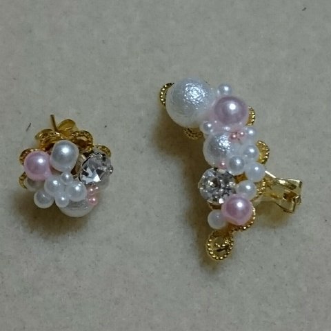 パールカフス&ピアス　ピンク