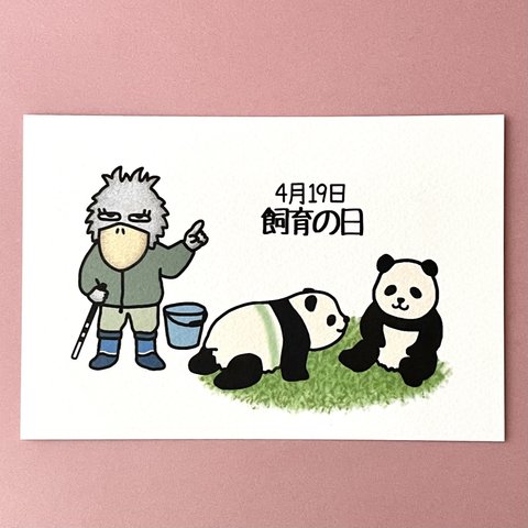 『ハシビロコウとパンダの飼育の日🐼🐦』イラストカード💌