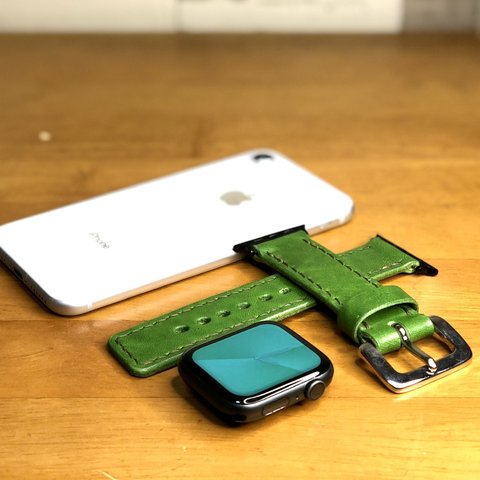 ※受注製作【apple Watch】アップルウォッチレザーバンド ルガトショルダー パロットグリーン