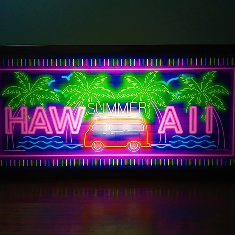 ハワイ ワーゲンバス サマー ビーチ HAWAII BUS 看板 置物 雑貨 LED2wayライトBOX