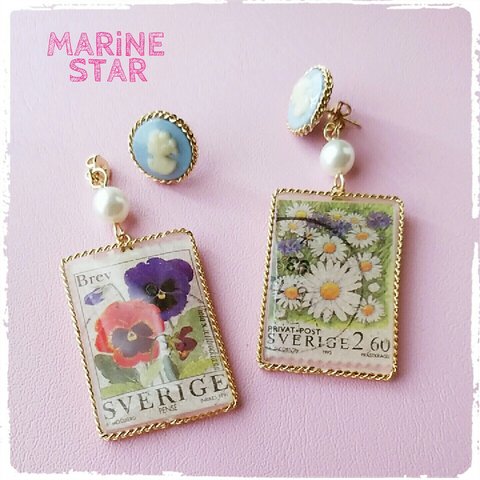 お花の切手ピアス☆