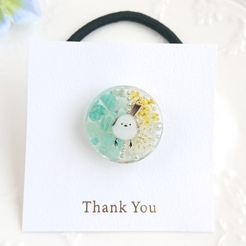 [SALE]　シマエナガ🌼アマゾナイトとお花のヘアゴム