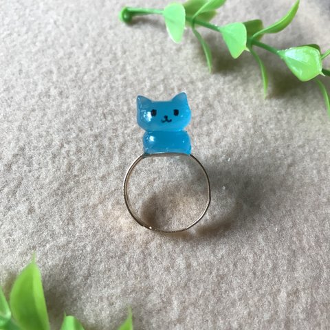 蓄光 青猫 リング 指輪 (サイズ微調整可)