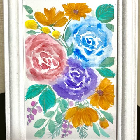 水彩画　薔薇　インテリア　ポストカード　プレゼント