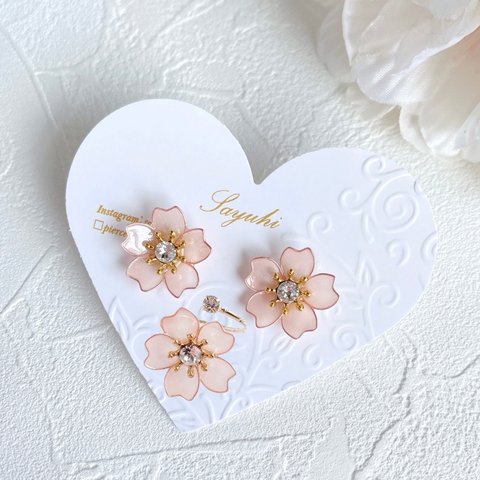 〜クリスタルセット🌸sakura🌸〜ピアス／イヤリング＆リング