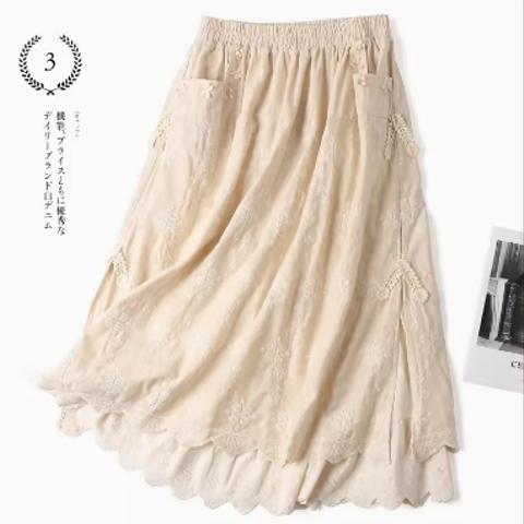 春の新作 リネン ハーフスカート 刺繍 レトロ 甘い スカート
