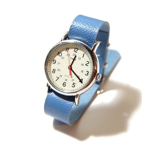 シンプルウォッチ 腕時計 革ベルトセット ターコイズブルー  TIMEX