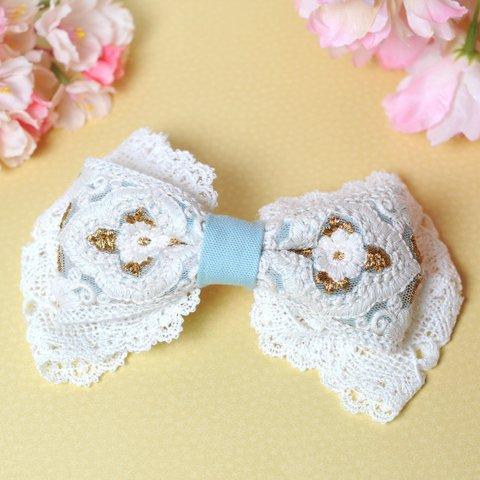 インド刺繍リボンバレッタ～水色～