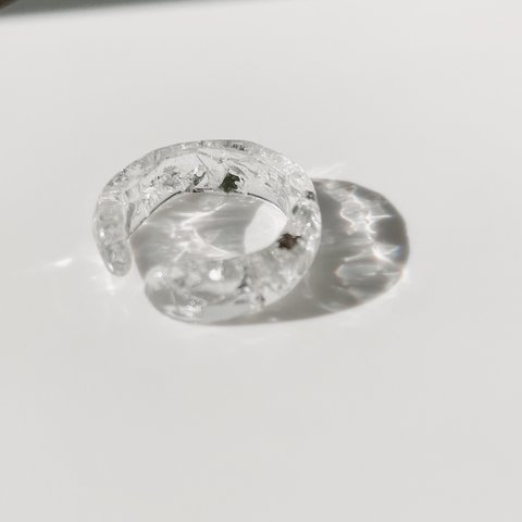 2way指輪　イヤーカフ　クリア　ガラス　ミラー　リング　モード　個性的　シンプル　レジン　ユニセックス