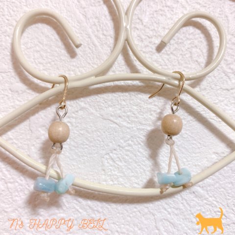 〜Ocean larimar〜 天然石ピアス　大人気！！　ラリマー　〜さざれ石ピアス〜