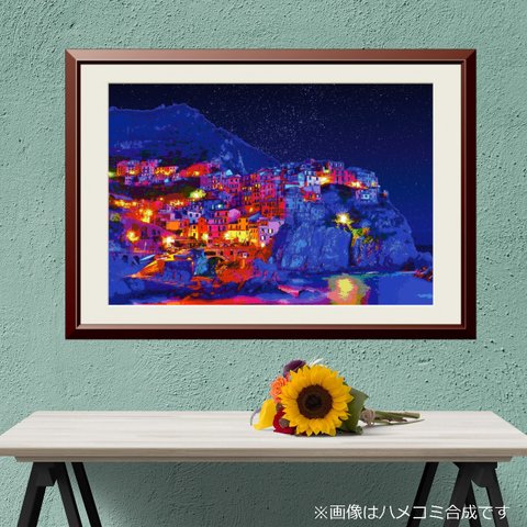 【アートポスター】イタリア チンクエ・テッレの夜景（作品No.070）