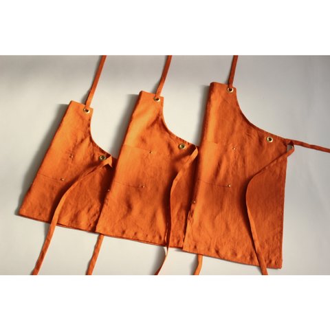 上質リネン キッズエプロン 【Eyelet apron Kids 】 Orange S,M,L