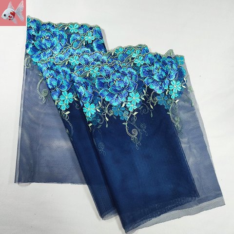 ◆花刺繍の帯揚げ⑩　ブルー