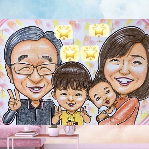 似顔絵　退職祝い　記念日　誕生日　ファミリー　結婚記念日　サンクスボード　両親贈呈品