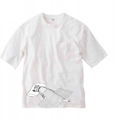 SLEEPING CAT ポケット付きビッグTシャツ綿100% (男女兼用)【SS～3L】
