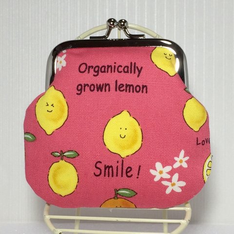  レモンオレンジ柄がま口財布