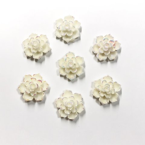 【20mm　6個】ホワイト×オーロラ　バラのアクリルカボション　ラメ　花  AB