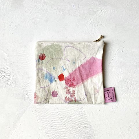 手染め帆布のフラットポーチ / flower