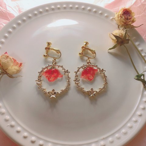 真紅の薔薇ゴールドイヤリング♡ピアス