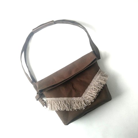 フリンジ2wayショルダーbag【cacao brown×old pink】