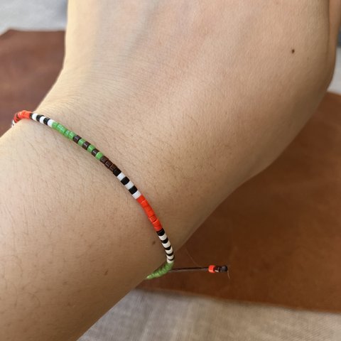 Waxcord x Beads Bracelet/Red x Green x Dark Brown