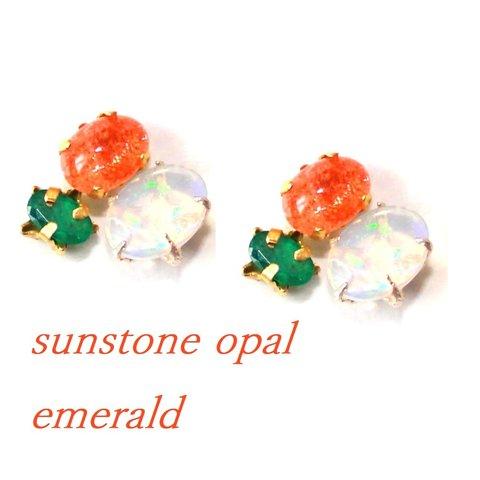 Sunstone & Emerald & Opal Earrings