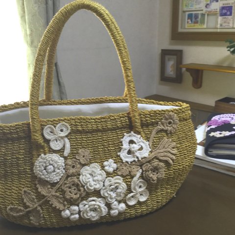   花 花 花 レース編み かごバッグ