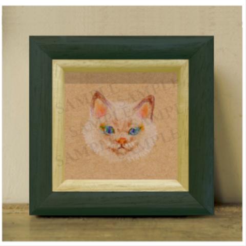 ミニ絵画　「ネコ顔」　色鉛筆画　一点