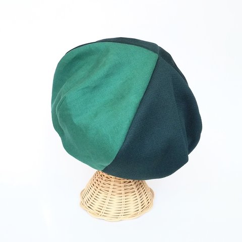 グリーンツートンベレー帽　